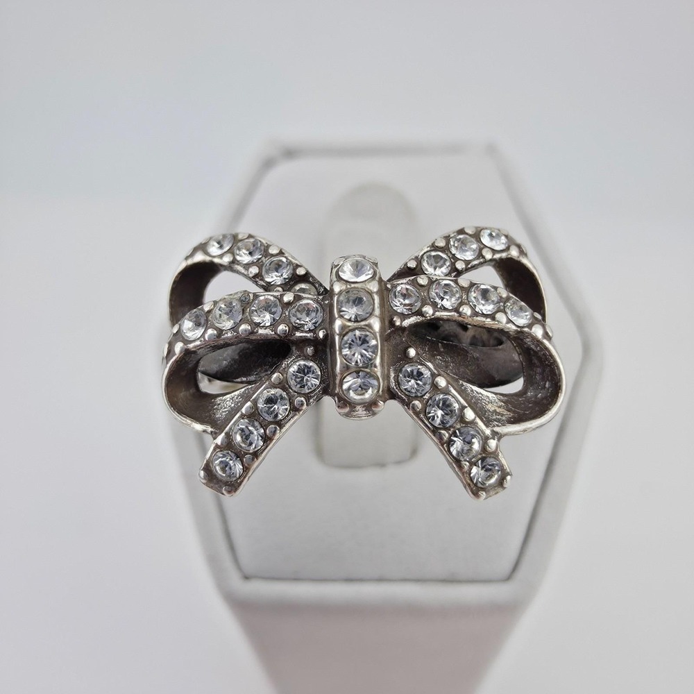 BRIGHTON 'Ballroom Blitz' Ring SWAROVSKI Crystal Inlaid Bow Silver Plate Size 8